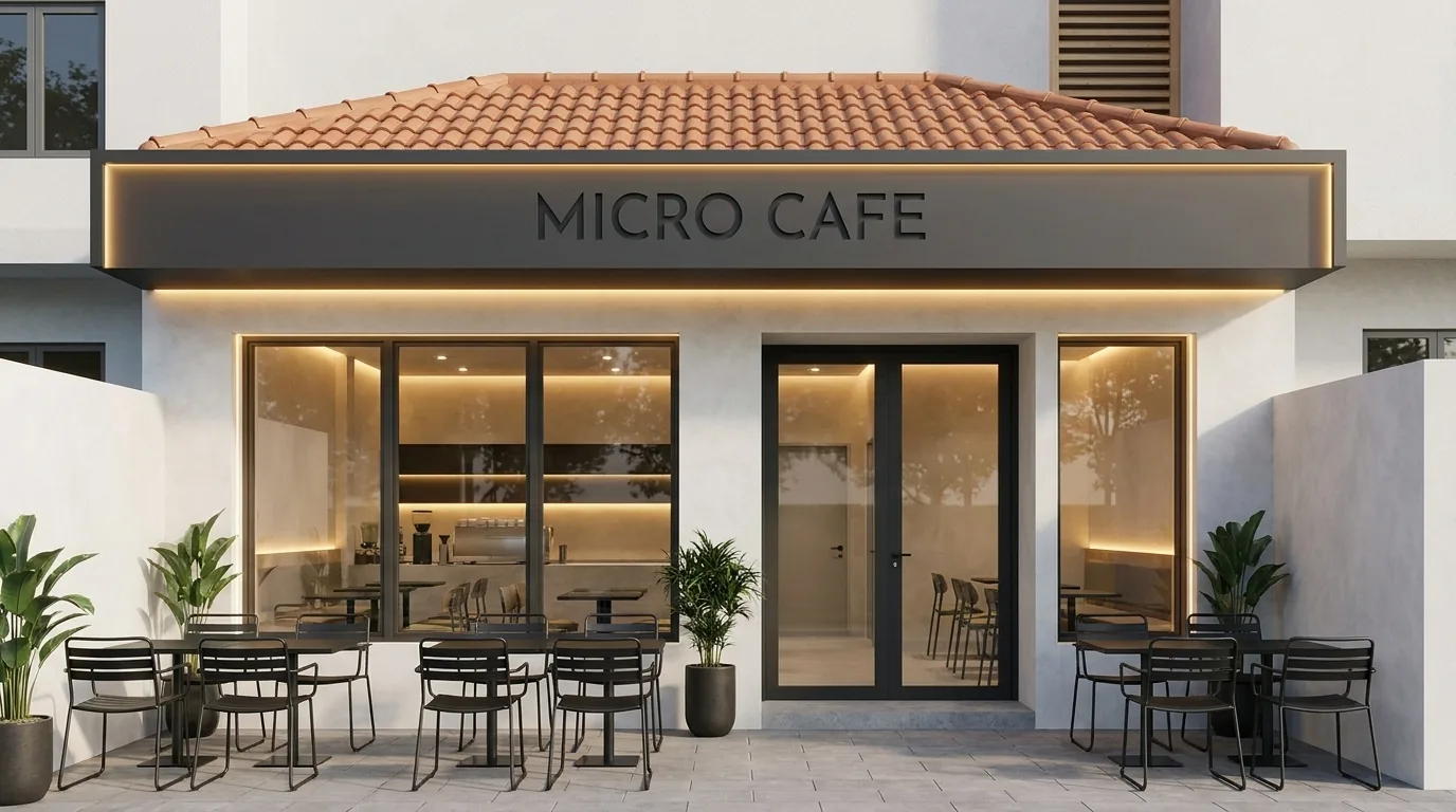Quán cà phê nhỏ phong cách tối giản hiện đại với ánh sáng tự nhiên