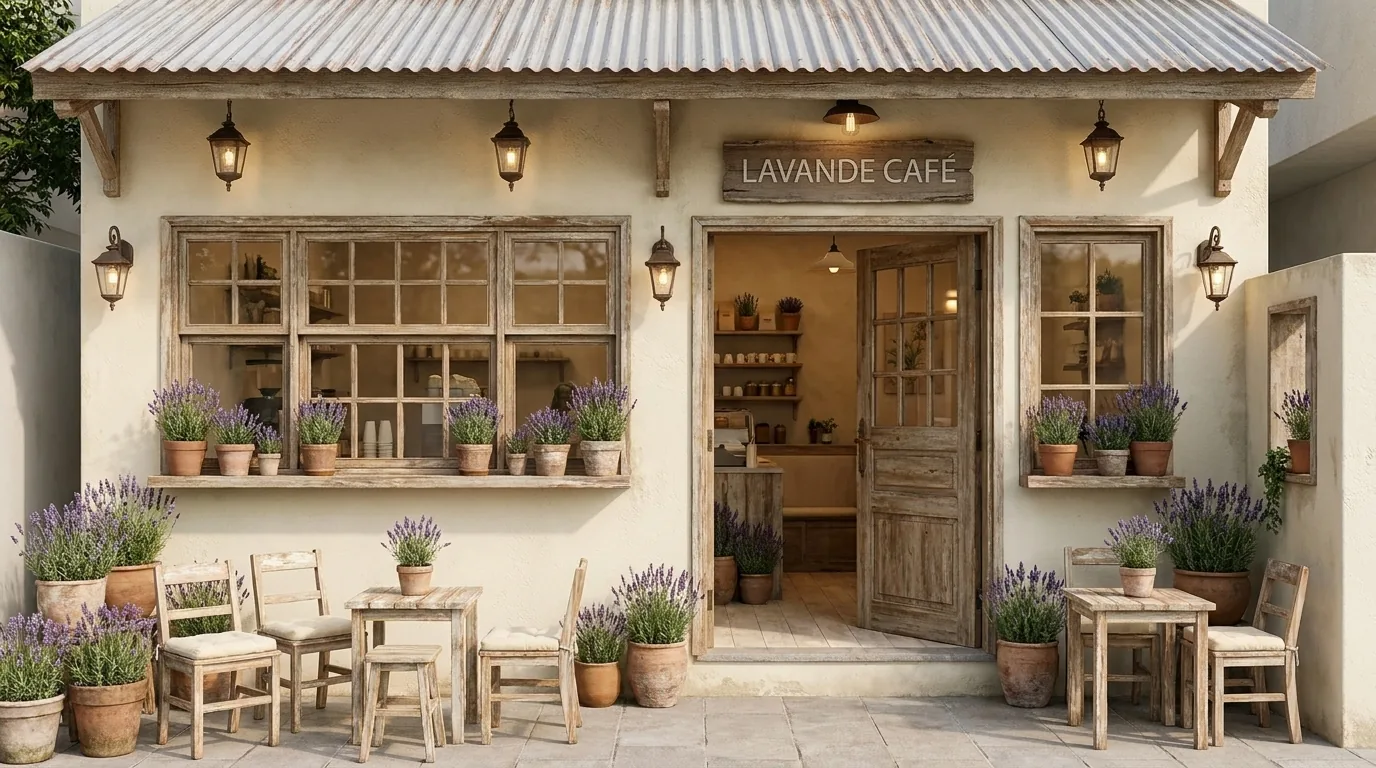 Quán cà phê nhỏ phong cách French Vintage hoa lavender