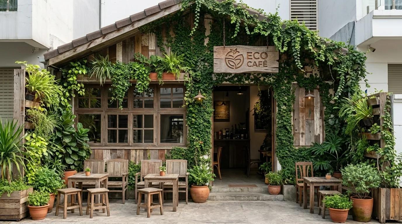 Quán cà phê nhỏ phủ xanh toàn bộ không gian