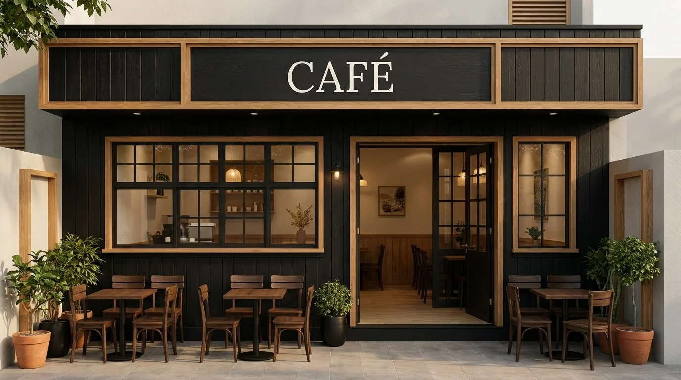 Quán cà phê nhỏ phong cách Nordic Black Bắc Âu phối đen