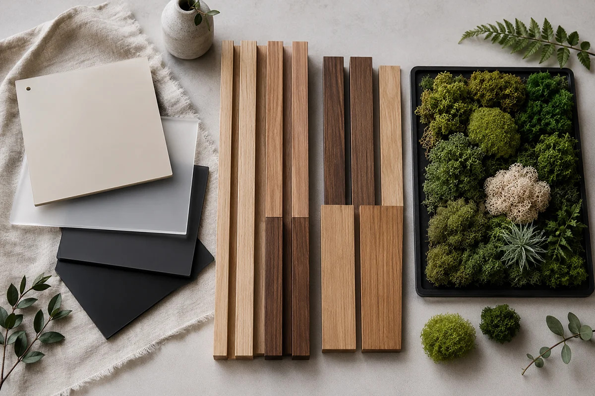 Các chất liệu làm backdrop check-in lên hình đẹp: mica, gỗ, mảng xanh