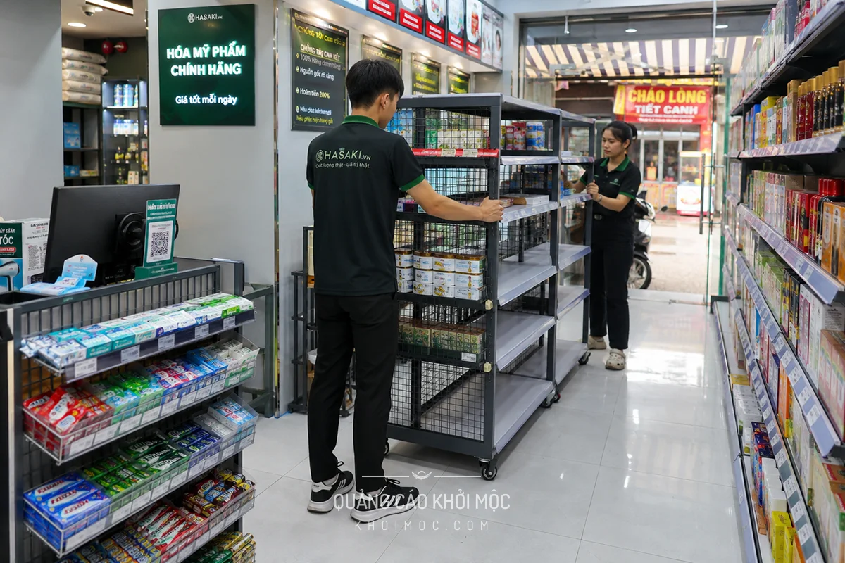 Kệ trưng bày dạng module có thể di chuyển sắp xếp lại trong shop nhỏ