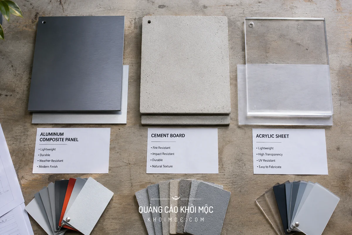 So sánh vật liệu ốp mặt tiền alu, cemboard, mica cho shop