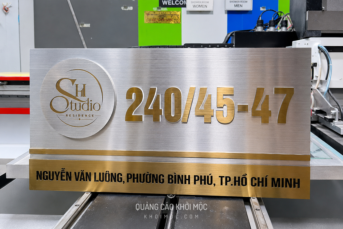 bảng số nhà inox logo văn phòng cho biệt thự dịch vụ